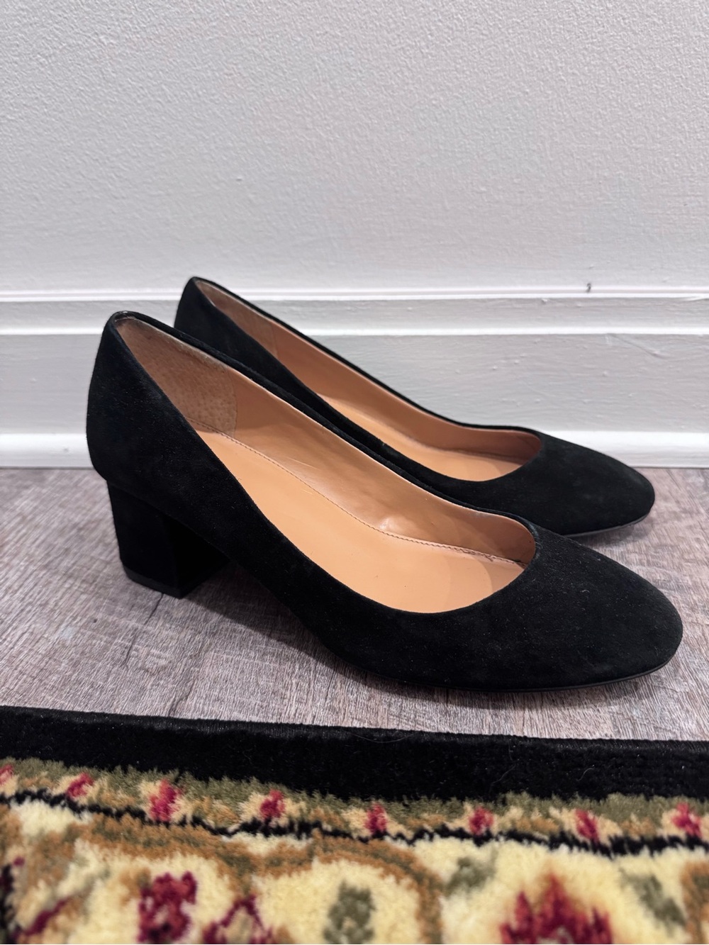 J Crew Black Suede Mid Block Heel Pumps